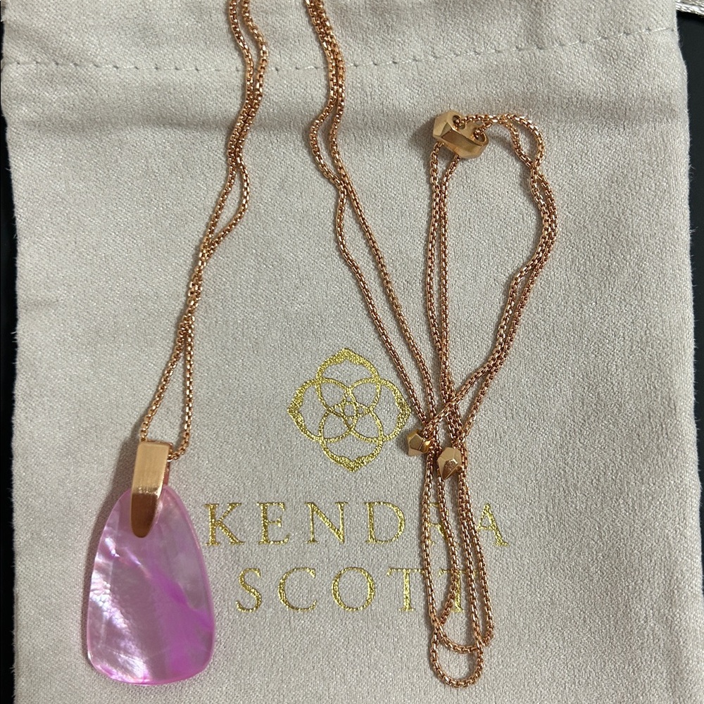 Kendra Scott Rose Gold Necklace with Iridescent Pink Pendant